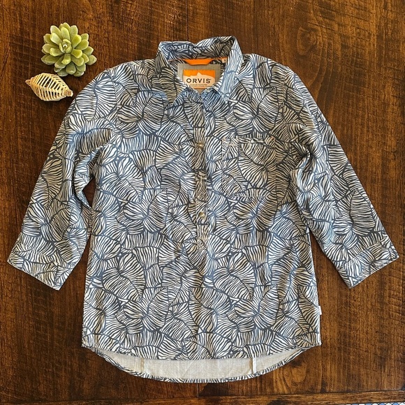 Orvis | Leaf Pattern 3/4 Length Sleeve, Polo/Collared Shirt, Size S - Picture 1 of 8